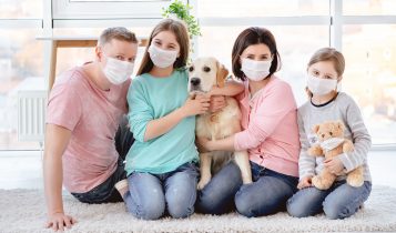Beautiful family in medical masks